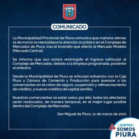 Comunicado de la Municipalidad de Piura.