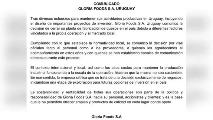 Grupo Gloria, en Uruguay, despidió a 43 de sus 60 empleados mediante WhatsApp 