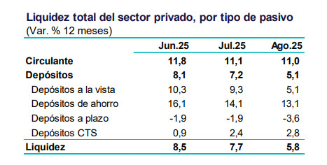 Cuadro de liquidez total en el sector privado, elaborado por el BCRP.