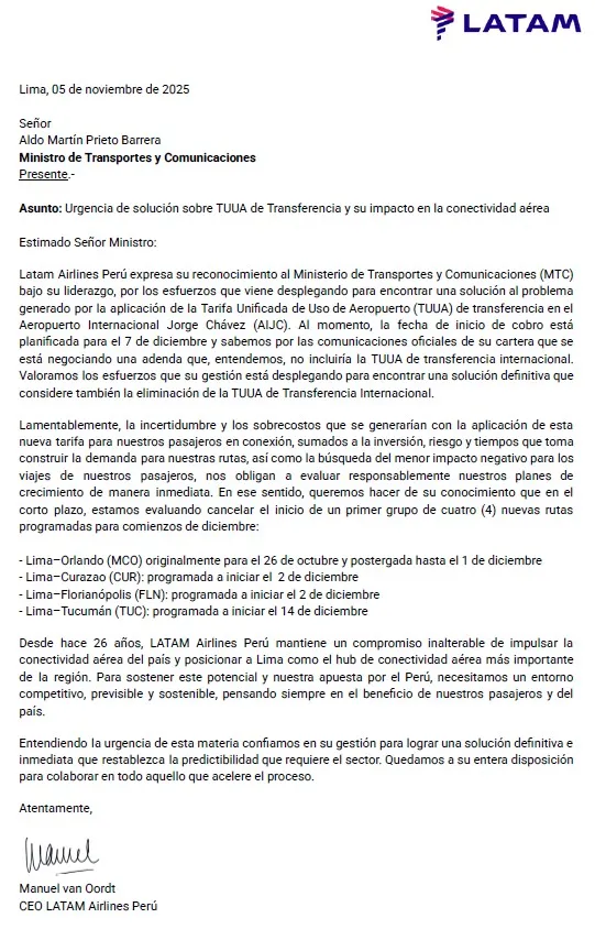 Documento de solución sobre TUUA, elaborado por LATAM Airlines Perú.