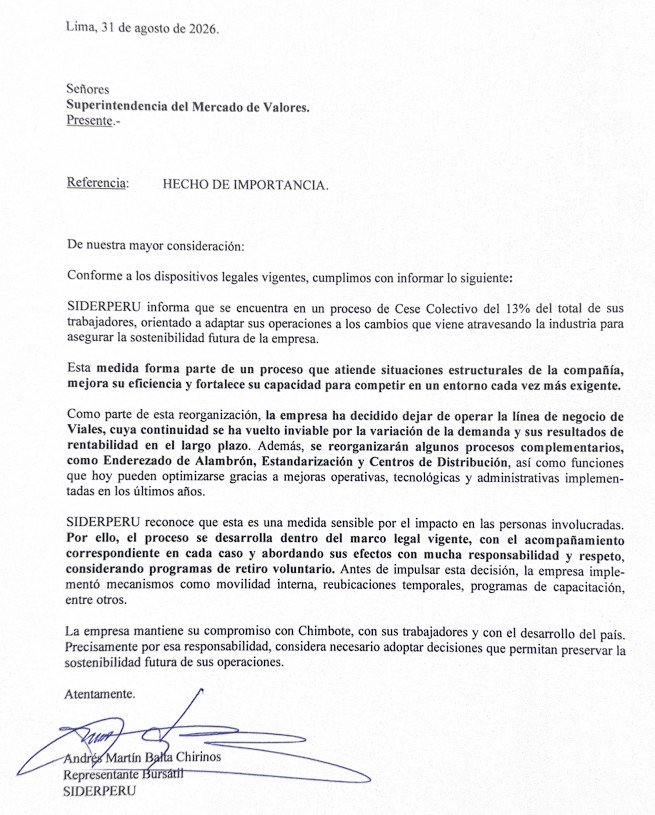 Siderperú despidos comunicado